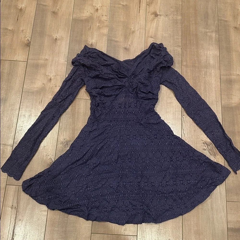 NEW Free People Lila Mini Dress Purple Lace Sz M